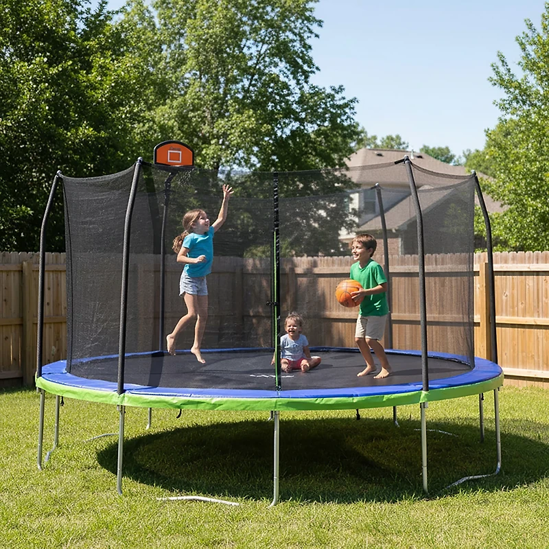 AGame 16 ft Round Trampoline with Basketball Goal