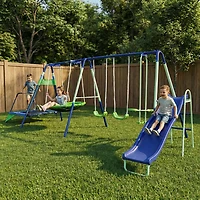 Sportspower Mountain View Metal Slide, Swing and Trampoline Set
