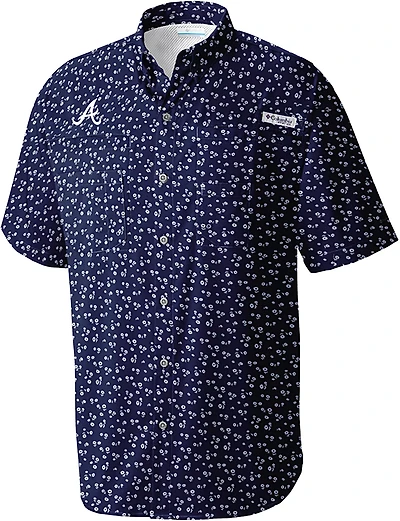 Columbia Sportswear Men's Atlanta Braves Floral Micro Print Tamiami Button Up Shirt