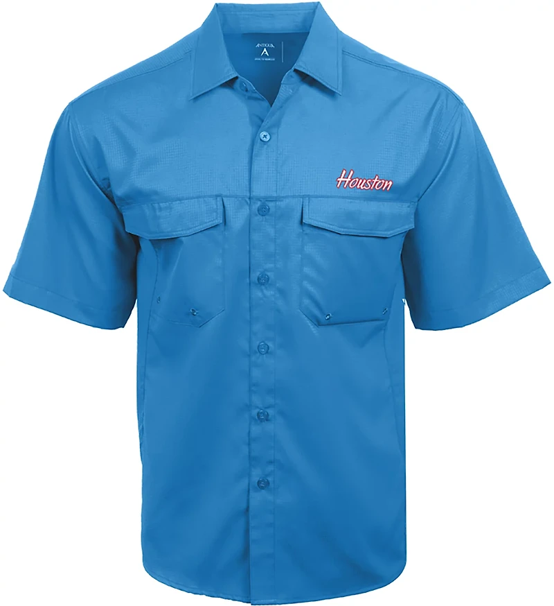 Antigua Men's Houston Cougars School Script Game Day Fishing Shirt