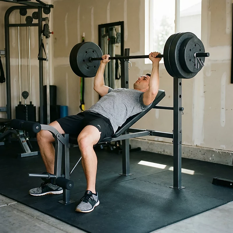 CAP Barbell Weight Lifting Bench with Preacher and 100 lb Weight Set
