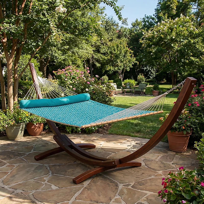 Algoma 12-Foot Wood Arc Frame with Quilted Hammock and Pillow