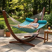 Algoma 12-Foot Wood Arc Frame with Quilted Hammock and Pillow