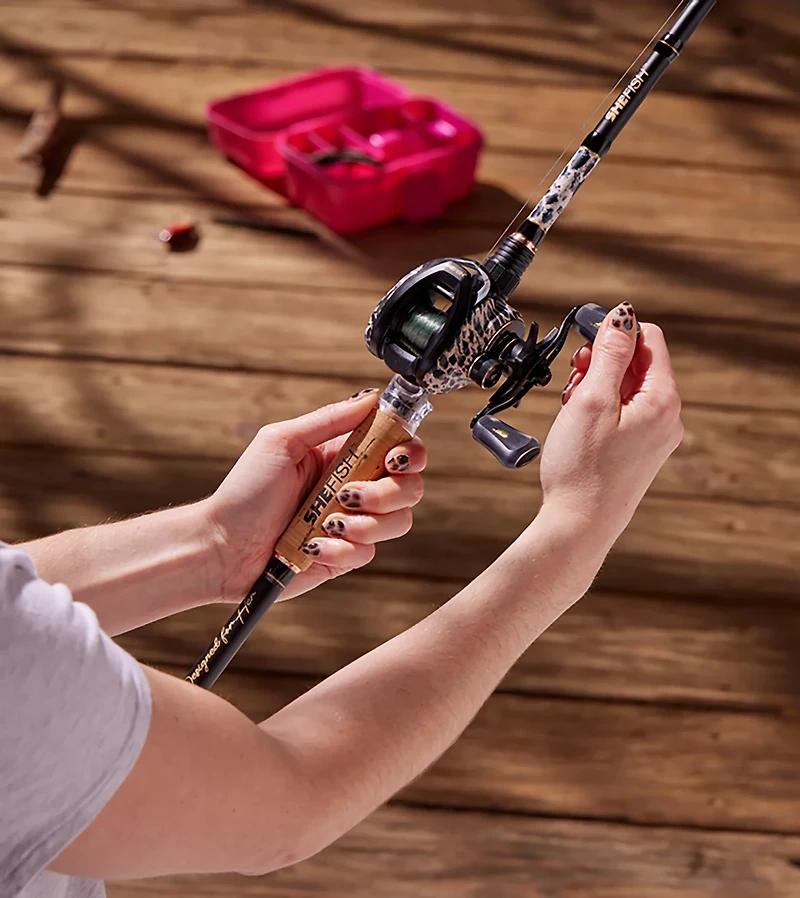 SheFish Fashion Elite 7 ft MH Leopard Pink Baitcast Combo