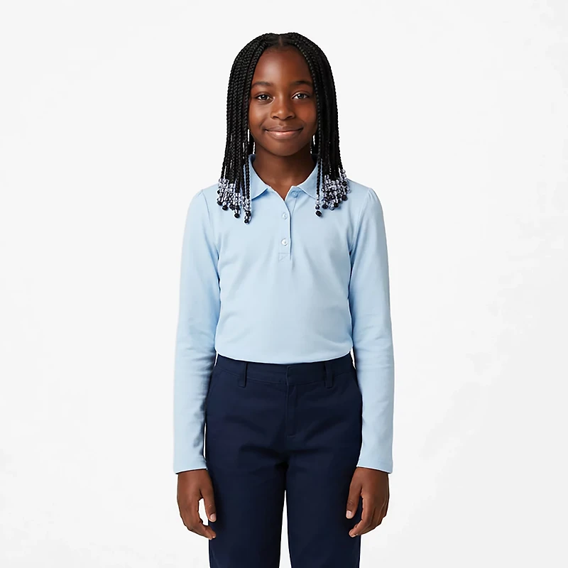 French Toast Girls' Long Sleeve Stretch Pique Polo