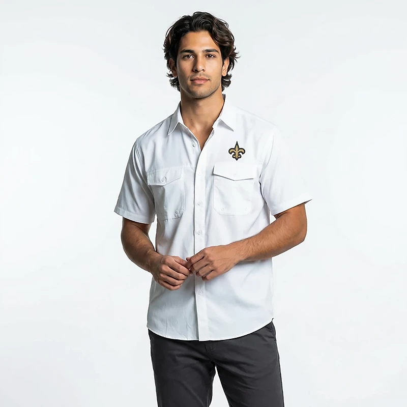 Antigua Men's New Orleans Saints Game Day Woven Fishing Shirt