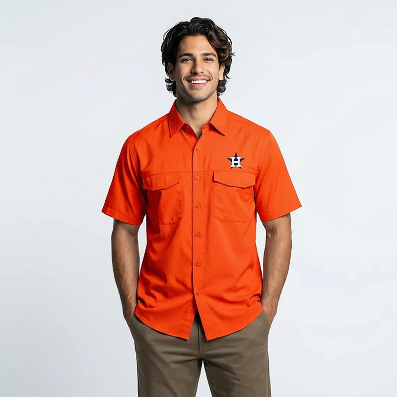Antigua Men's Houston Astros Game Day Woven Fishing Shirt