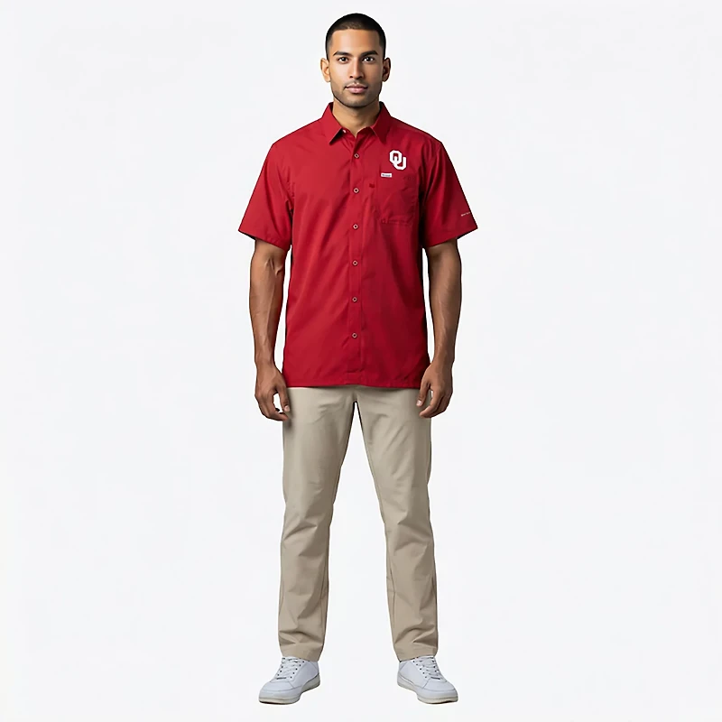 Columbia Sportswear Men's University of Oklahoma Slack Tide Flag Camp Button Down Shirt