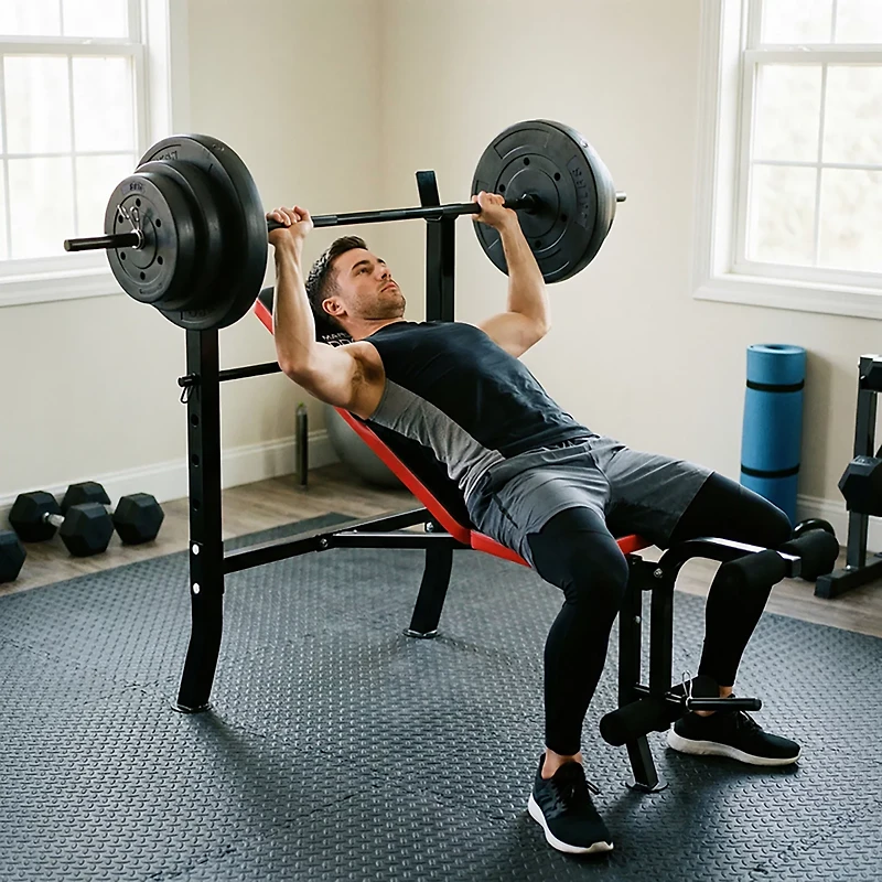 Marcy Pro Standard Weight Bench with 100 lb Weight Set