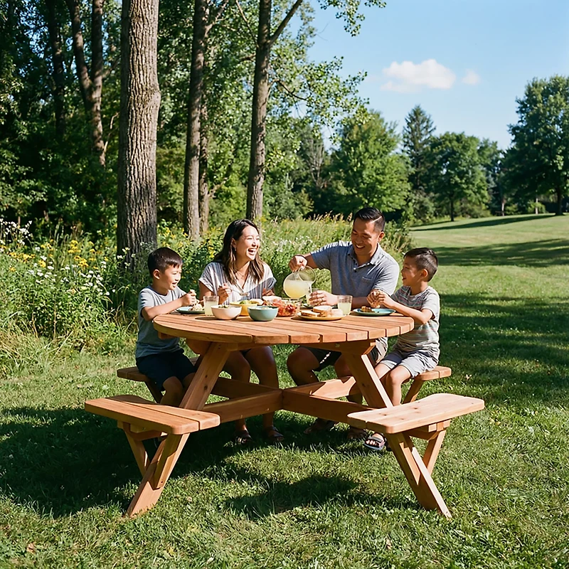 Jack & June Redwood Circular Picnic Table