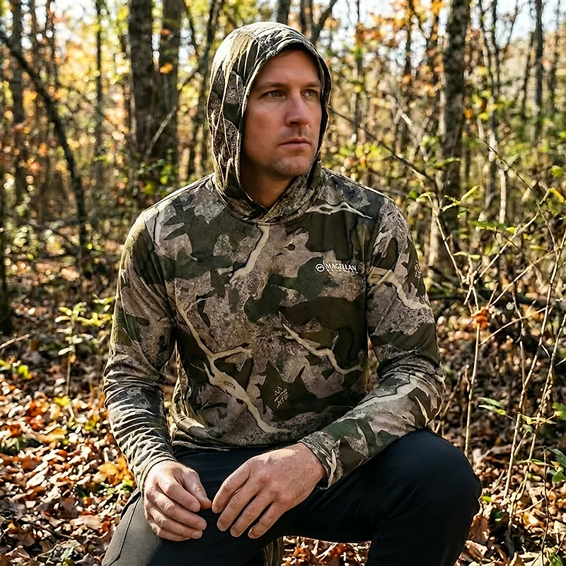 Magellan Outdoors Hunt Gear Men's Eagle Pass Tech Mesh Long Sleeve Hooded T-shirt