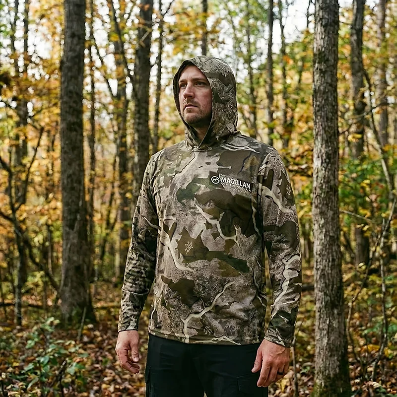 Magellan Outdoors Hunt Gear Men's Eagle Pass Tech Mesh Long Sleeve Hooded T-shirt
