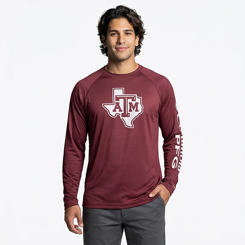 Columbia Sportswear Men's Texas A&M University PFG Terminal Tackle Heather Long Sleeve Shirt