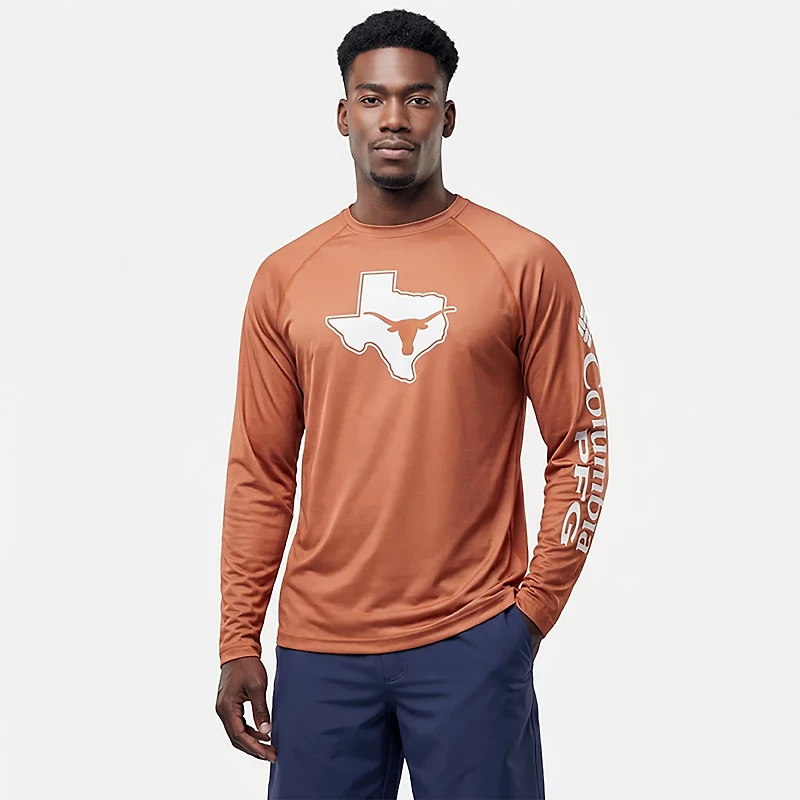 Columbia Sportswear Men's University of Texas PFG Terminal Tackle Heather Long Sleeve Shirt