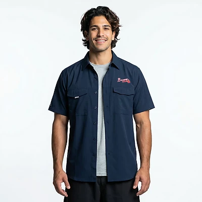 Antigua Men's Atlanta Braves Pinch Hitter Woven Fishing Button-Down Shirt