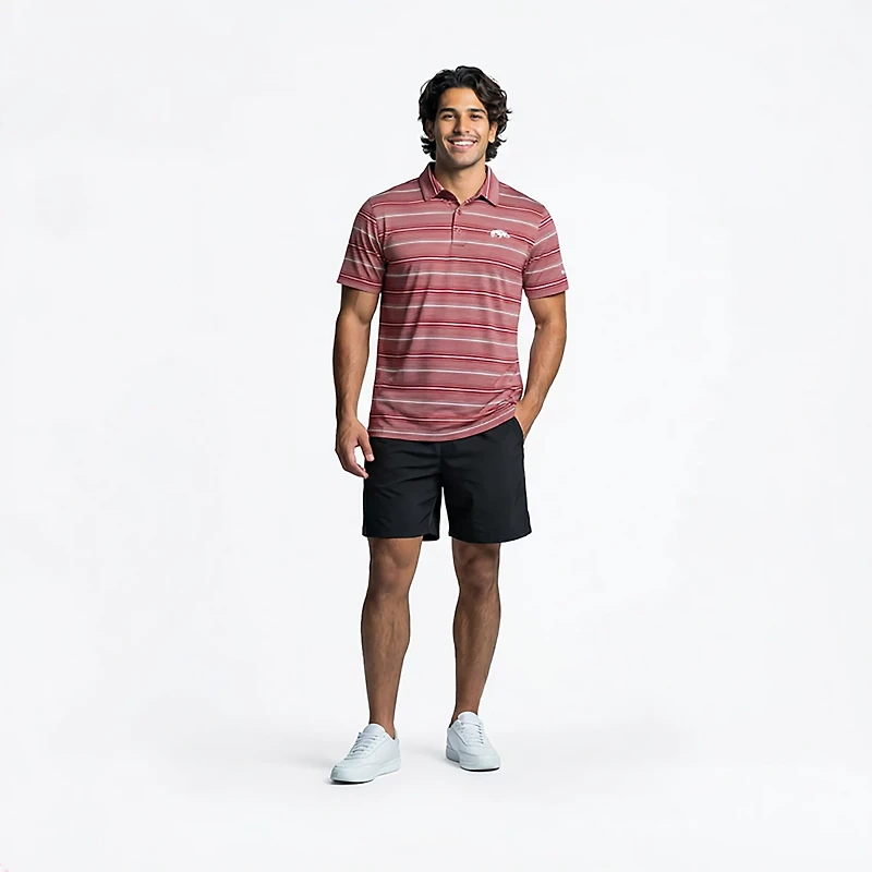 Columbia Arkansas Razorbacks PFG Super Terminal Tackle Omni-Shade Stripe Polo