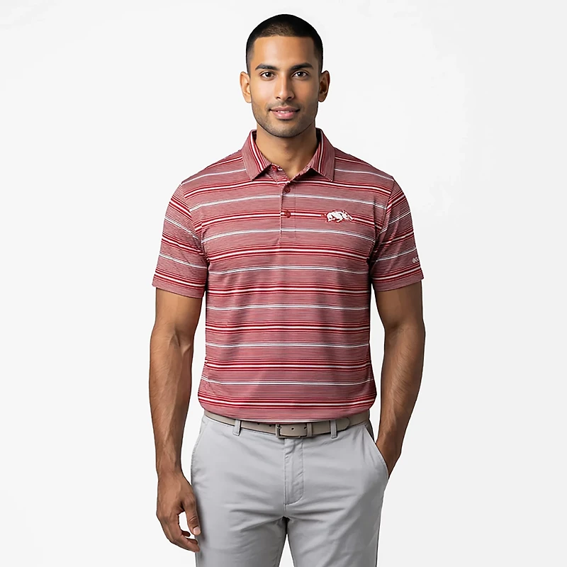 Columbia Arkansas Razorbacks PFG Super Terminal Tackle Omni-Shade Stripe Polo