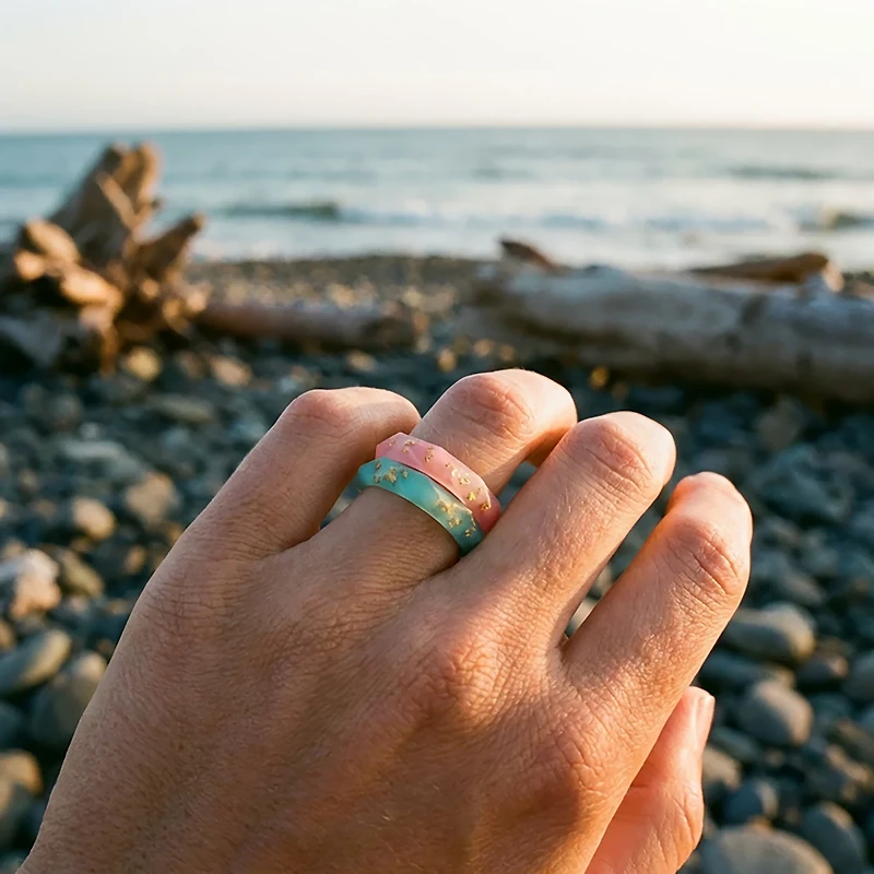 QALO Women's Natural Stone Drift Stackable Ring Set