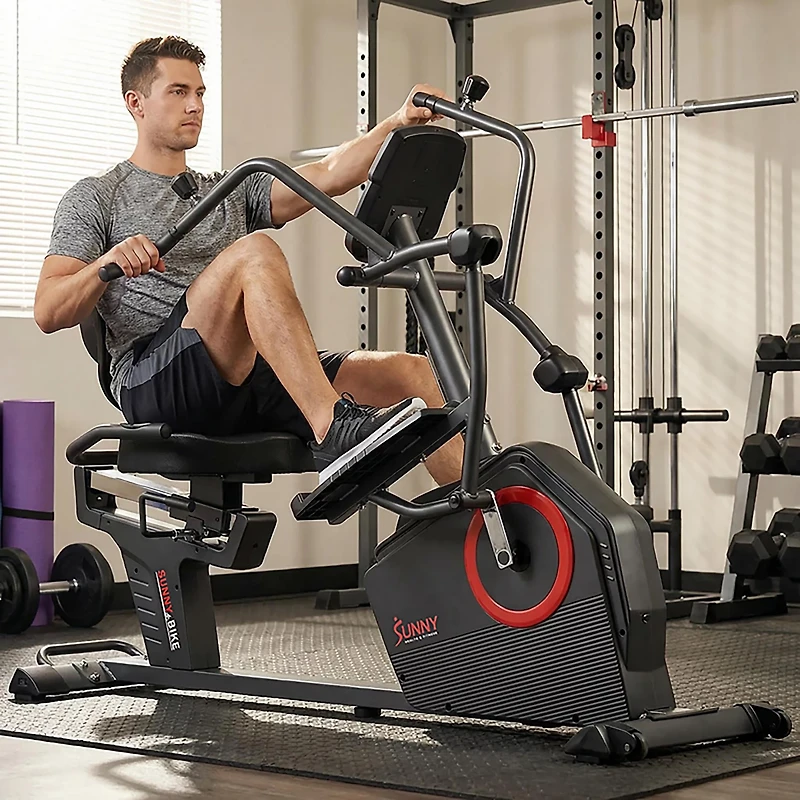 Sunny Health & Fitness Smart Recumbent Cross Trainer Elliptical Exercise Bike