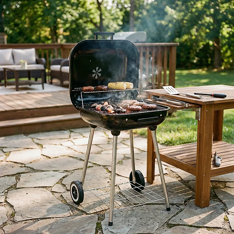 Master Cook 18 in Portable Charcoal Square Grill with Wheels