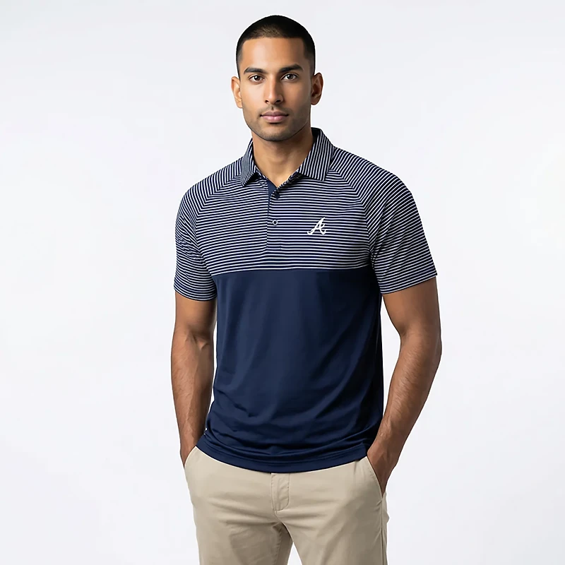 Levelwear Men's Atlanta Braves Classic Stripes 3D Patch Short Sleeve Polo Shirt