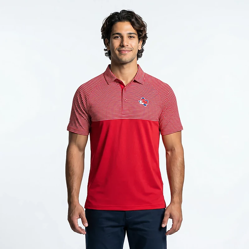 Levelwear Men's Texas Rangers Classic Stripes 3D Patch Short Sleeve Polo Shirt