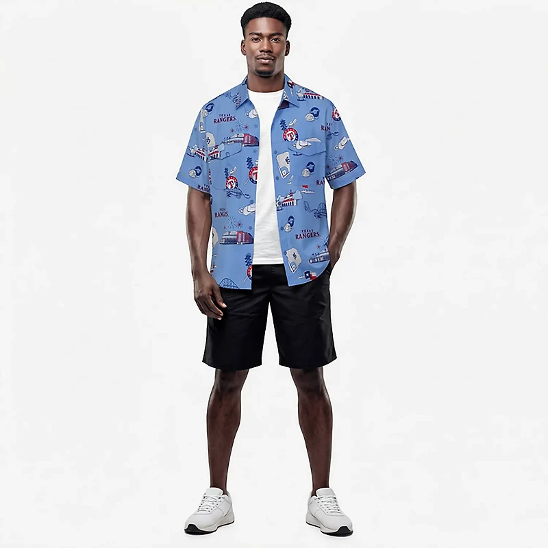 Antigua Men's Texas Rangers Landmark Woven Short Sleeve Fishing Shirt
