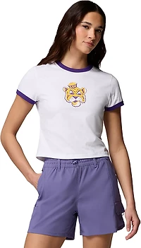Columbia Sportswear Women's Louisiana State University CLG Rolling Bend Vault Ringer Graphic T-shirt