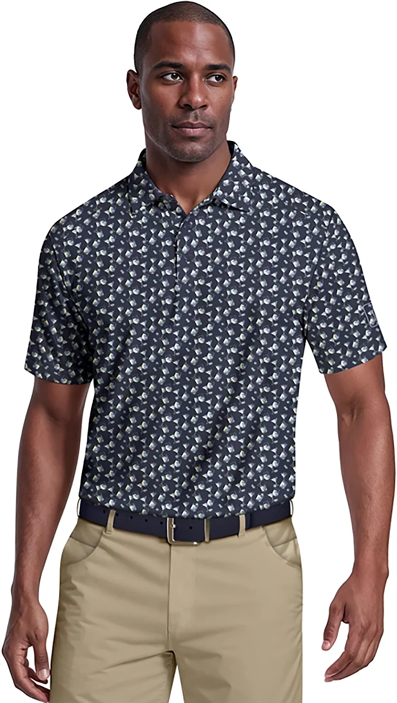 PGA Tour Men's Short Sleeve All Over Ombre Cocktail Printed Polo