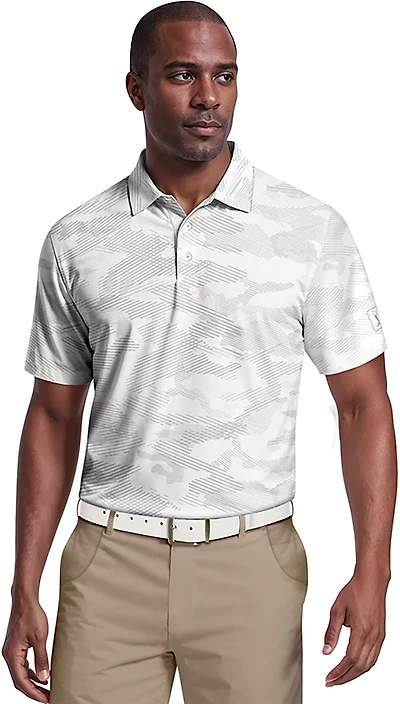 PGA Tour Men's Short Sleeve All Over Textured Camo Printed Polo