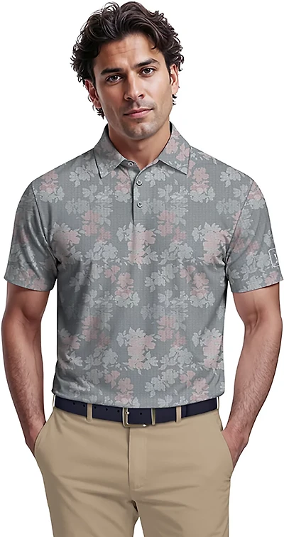 PGA Tour Men's Short Sleeve Geometric Textured Floral Print Polo