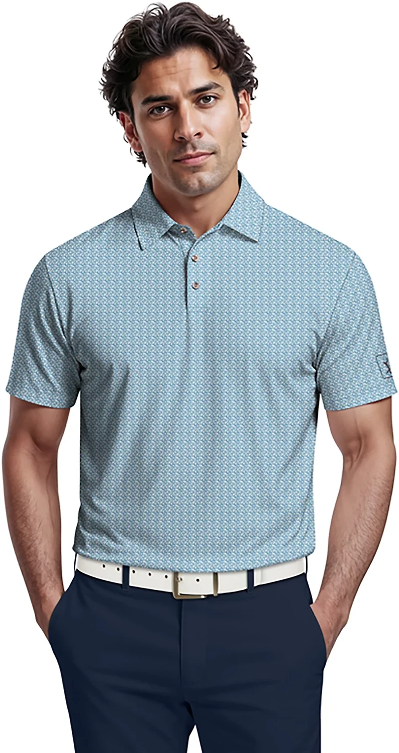PGA Tour Men's Short Sleeve Golf Flag Geo Essential Printed Polo