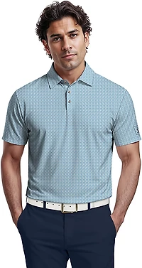 PGA Tour Men's Short Sleeve Golf Flag Geo Essential Printed Polo