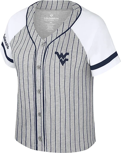 Colosseum Athletics Women's West Virginia University This Feeling Baseball Stripe Knit Top