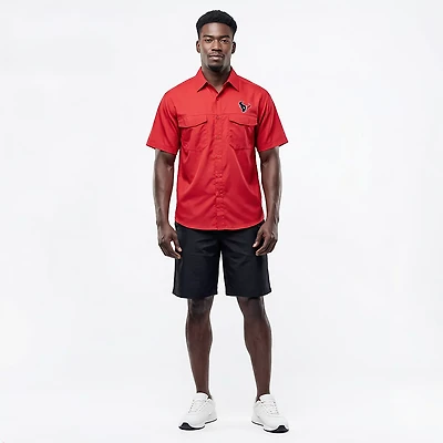 Antigua Houston Texans Men's Game Day Woven Short Sleeve Button Down Fishing Shirt