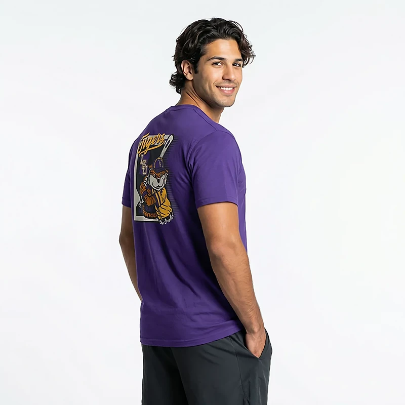 Image One Men's LSU Tigers Baseball Card Mascot Short Sleeve T-shirt