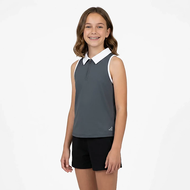 BCG Girls' Tennis Swing 1/4 Zip Sleeveless Polo Shirt