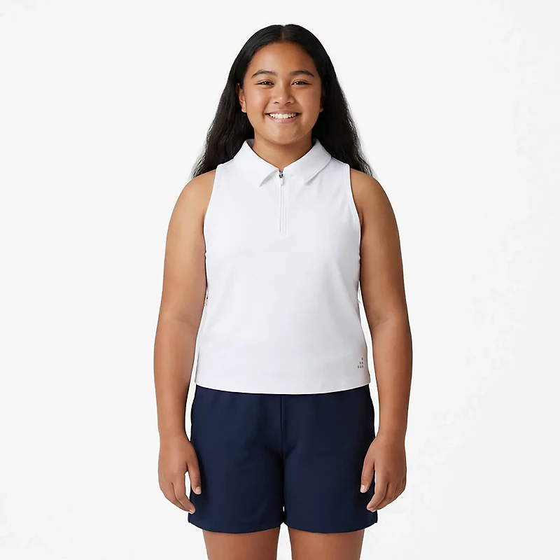 BCG Girls' Tennis Swing 1/4 Zip Sleeveless Polo Shirt