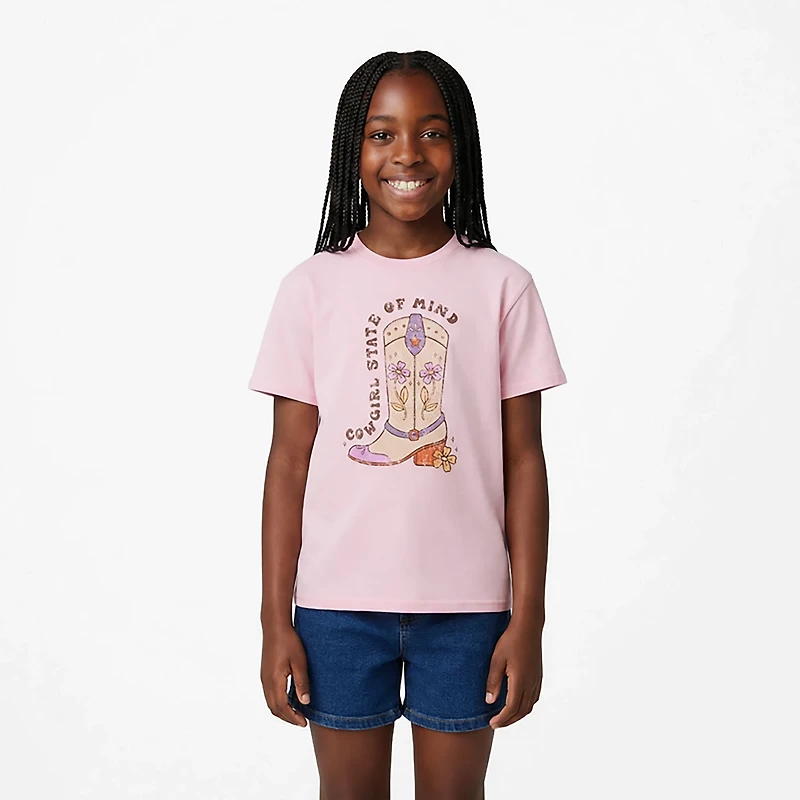 BCG Girls' Lifestyle Cotton Boxy Cowgirl Boot T-shirt