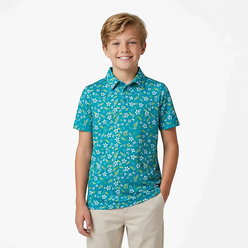 BCG Boys' Golf Tropical Print Polo Shirt