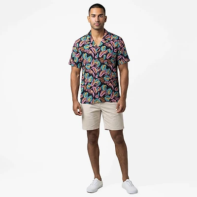 O'Rageous Men's Palm Floral Cabana Printed Short Sleeve Swim Shirt