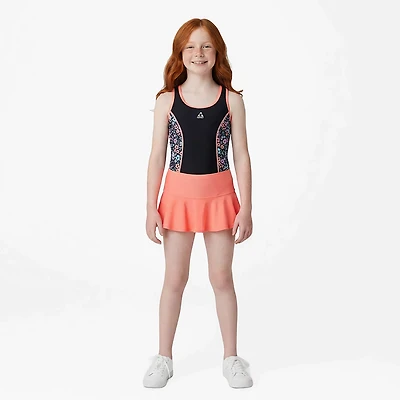 Gerry Girls' Field of Dreams Print Side 1-Piece Ruffle Skirt Swim Set