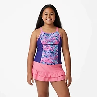 Gerry Girls' Drench Double Strap 1-Piece Ruffle Skirt Swim Set