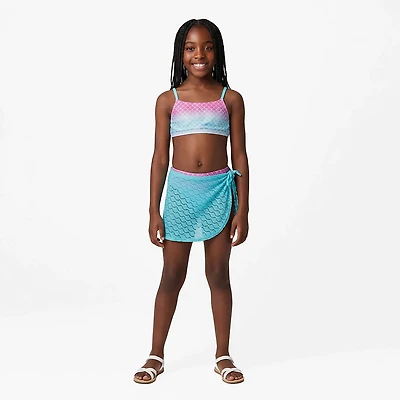 O'Rageous Girls' Mermaid Scale Ombre 2-Piece Swimsuit with a Crochet Coverup Skirt