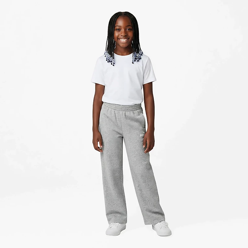 PUMA Girls’ Essentials Basics Spun Poly Fleece Wide Leg Pants