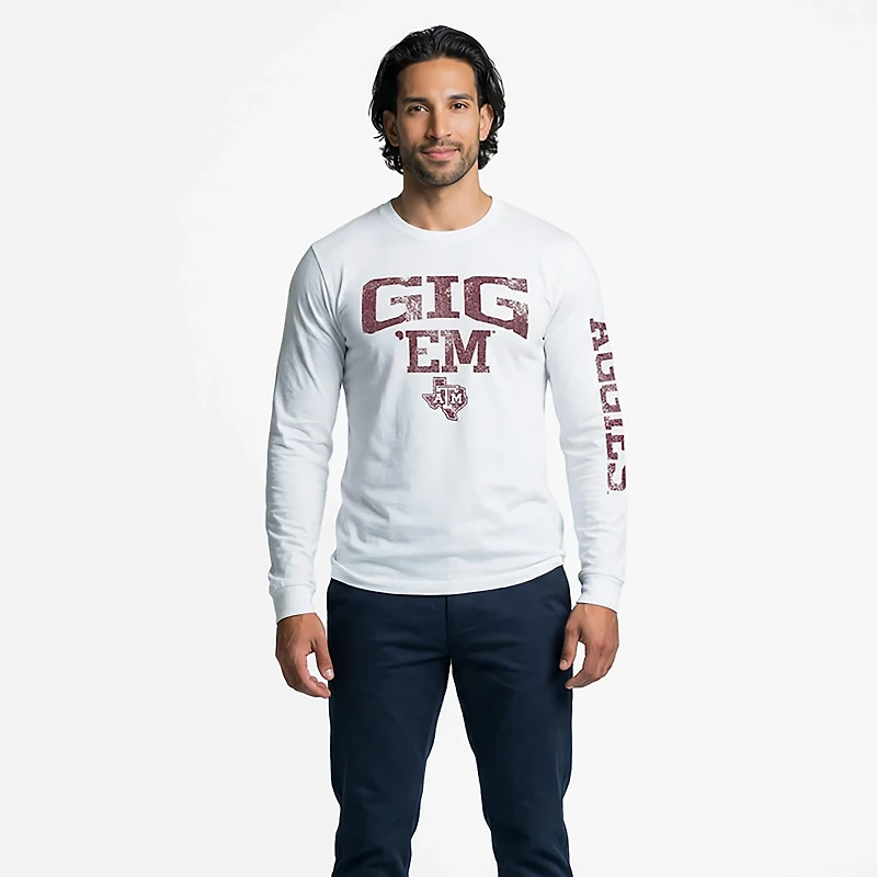 The Victory Men's Texas A&M University Gig Em Arch Sleeve 2 Hit Long Graphic T-shirt