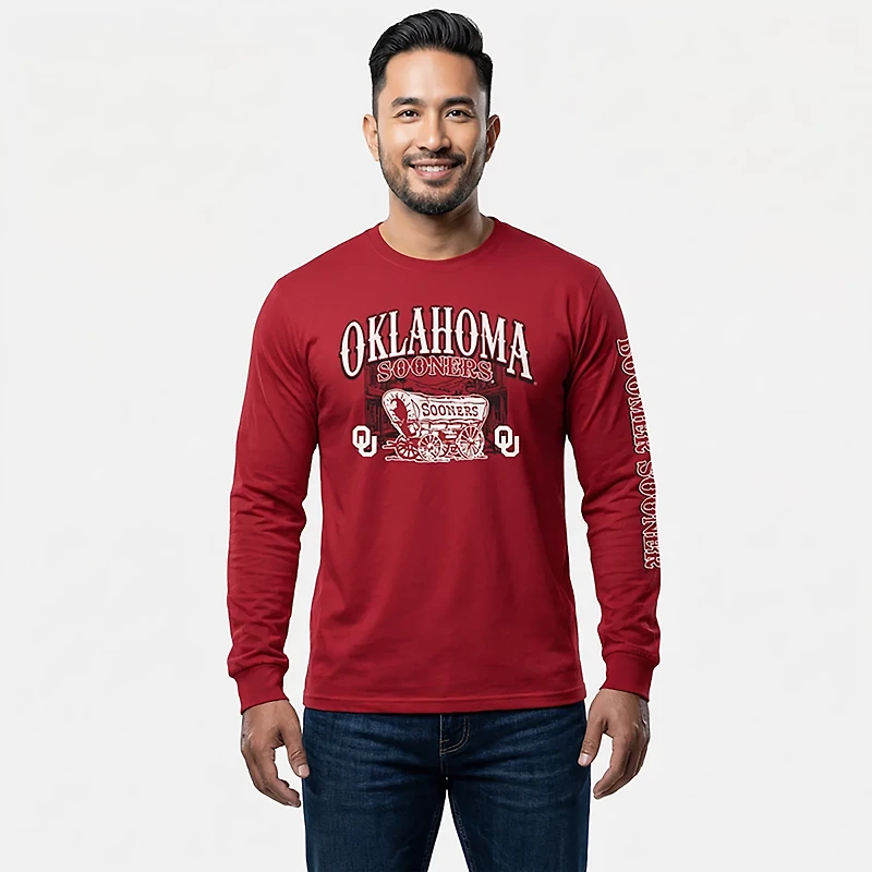 WILDCAT RETRO Men's Oklahoma Sooners School Arch Wagon Sleeve 2 Hit Long T-shirt