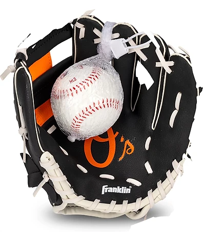 Franklin Sports Kids' MLB Baltimore Orioles 9.5 in T-Ball Glove and Ball Set