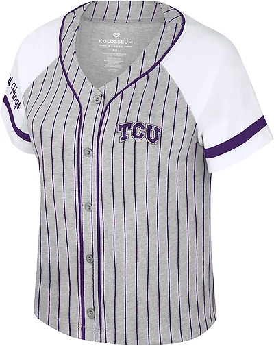 Colosseum Athletics Women's Texas Christian University This Feeling Baseball Stripe Knit Top