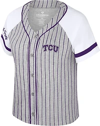 Colosseum Athletics Women's Texas Christian University This Feeling Baseball Stripe Knit Top